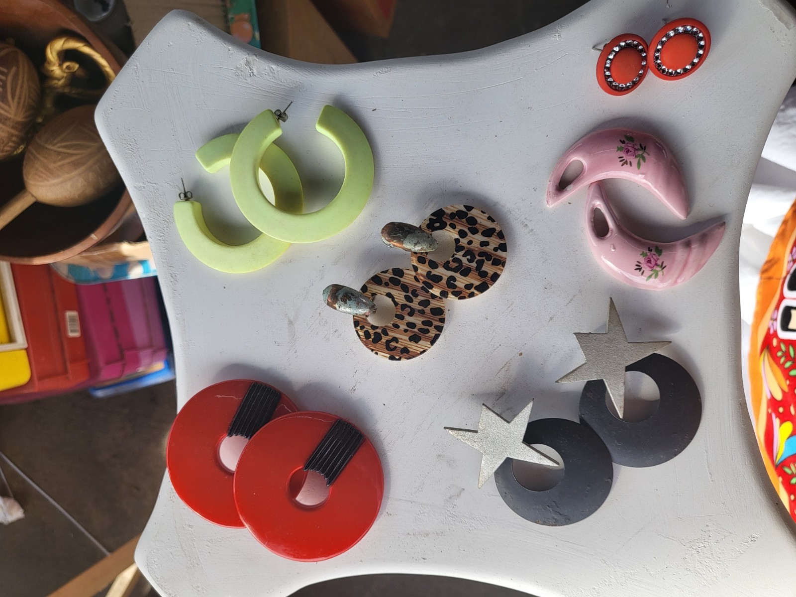 6 pairs vintage earring set, acrylic, resin, plastic