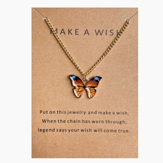 Butterfly Necklace Pendant For Women Girls GIFT Make A Wish Love