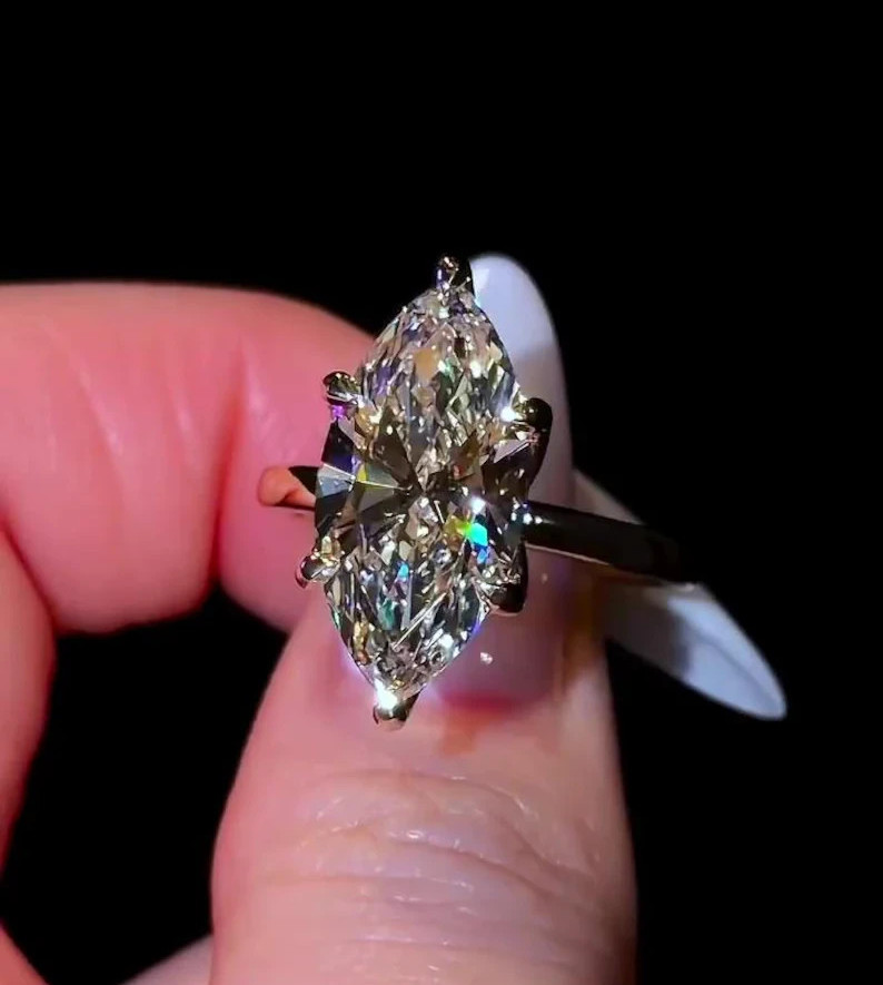 Lab Grown Diamond Marquise 3.2Ct EF/VS2 Hidden Halo Wedding Ring 14K Yellow Gold