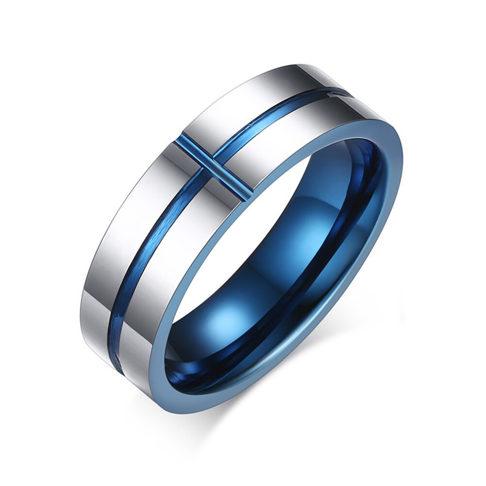 6MM Width Mens Tungsten Carbide Blue Inside Two-Tone Cross Wedding Band Ring