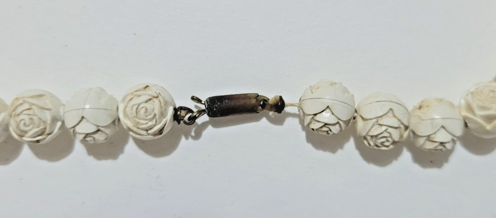 Art Deco Celluloid Rose Bud 1930s Necklace Carved Antique 16″ Long MCM