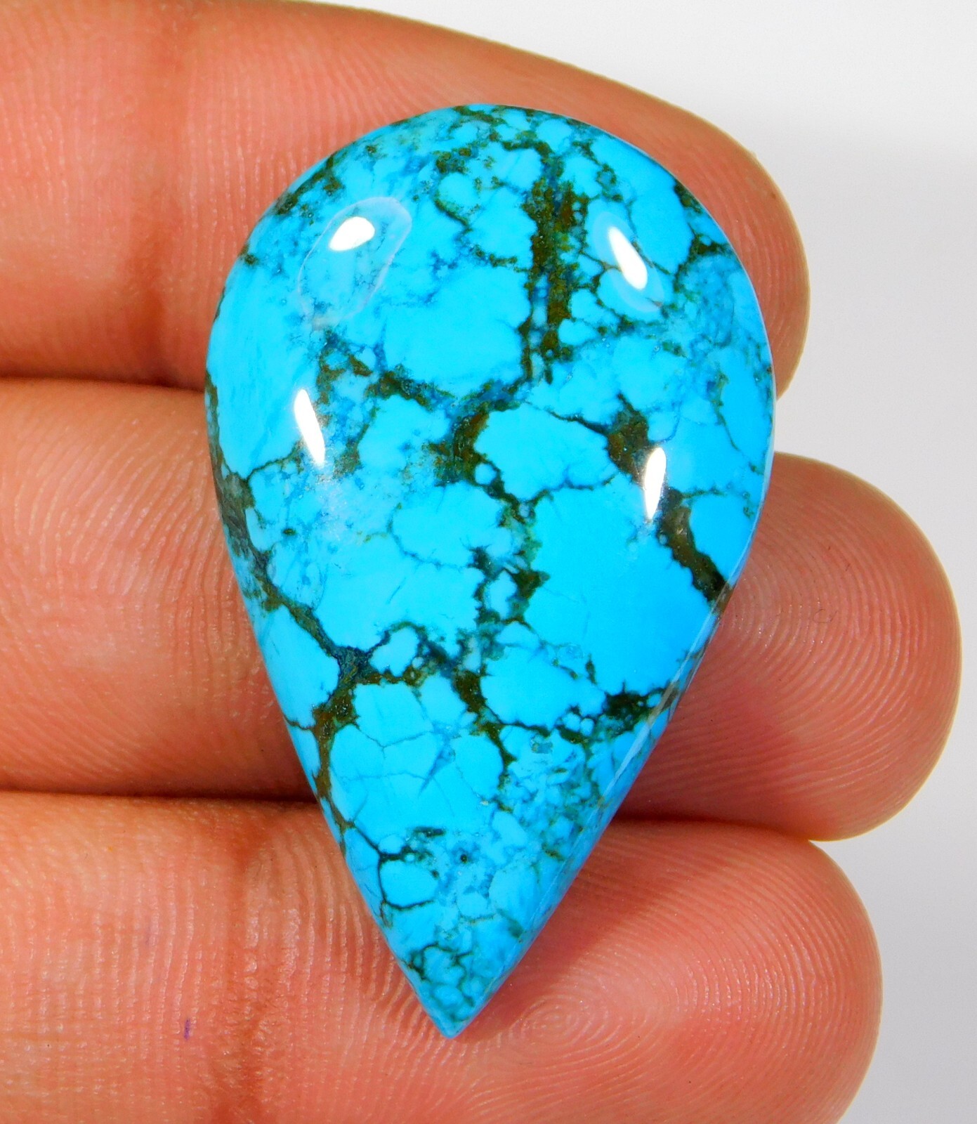 44.CT TOP QUALITY NATURAL TURQUOISE PEAR CABOCHON LOOSE GEMSTONE 38x23x7MM CH=53