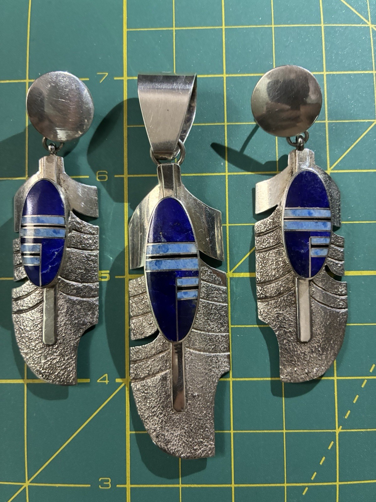 Back @ $755 @ 8PM 70s-80s Navajo J. Howe Feather Sterling/Stone Pendant/Earrings