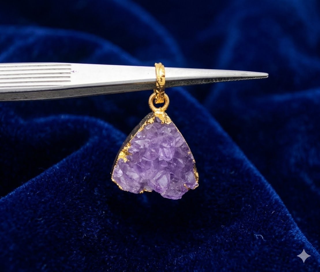 39Ct. Amethyst Druzy Electroformed Gold Plated Pendant Jewelry-A691