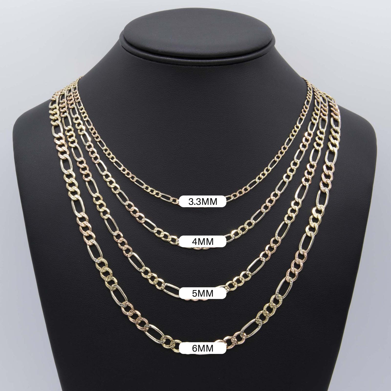 Solid 10K Gold Diamond-Cut Figaro Link Chain Necklace 10K Yellow White Rose Gold
