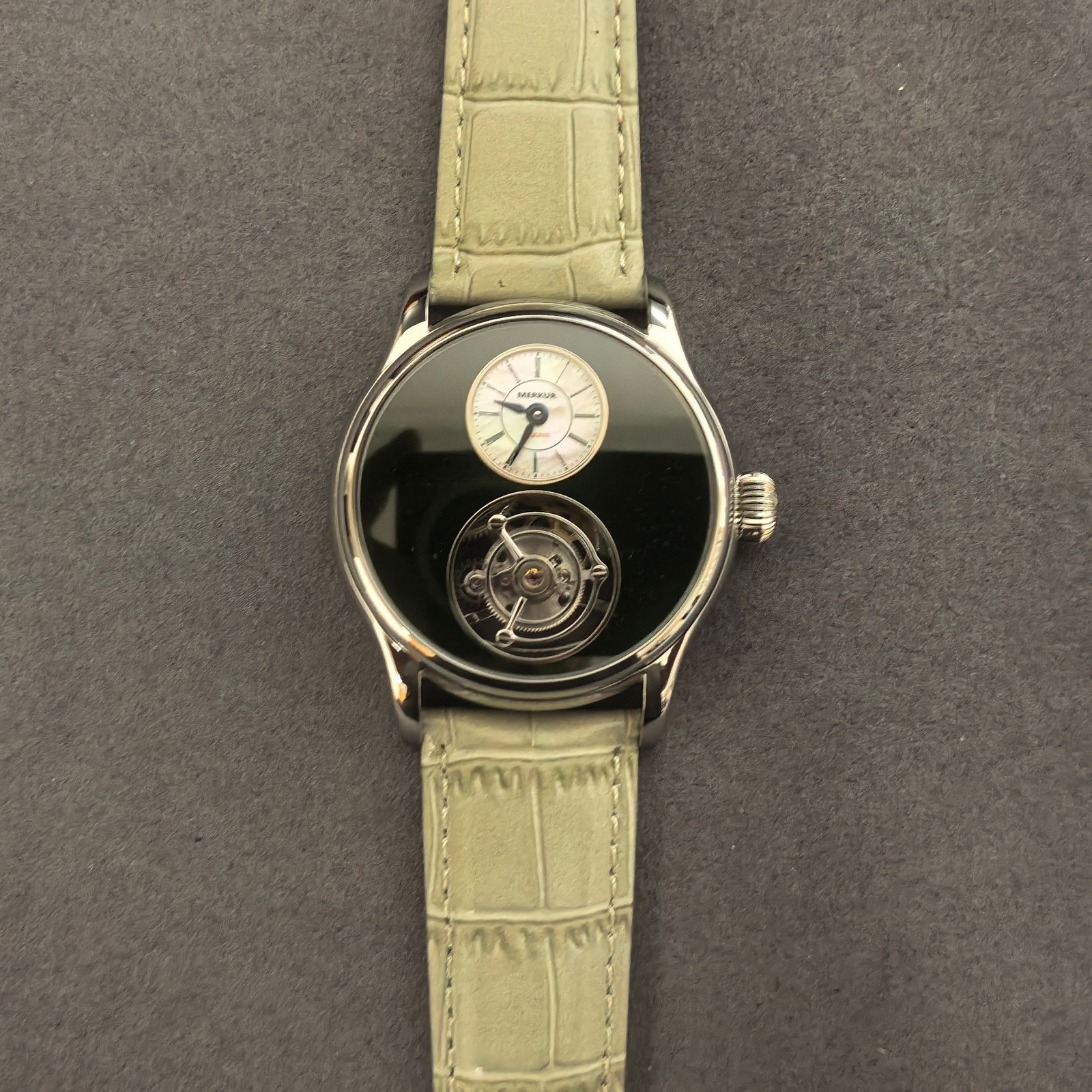 Merkur Men Tourbillon Watch 42mm Mechanical Wristwatch Sapphie Crystal Sand Dial