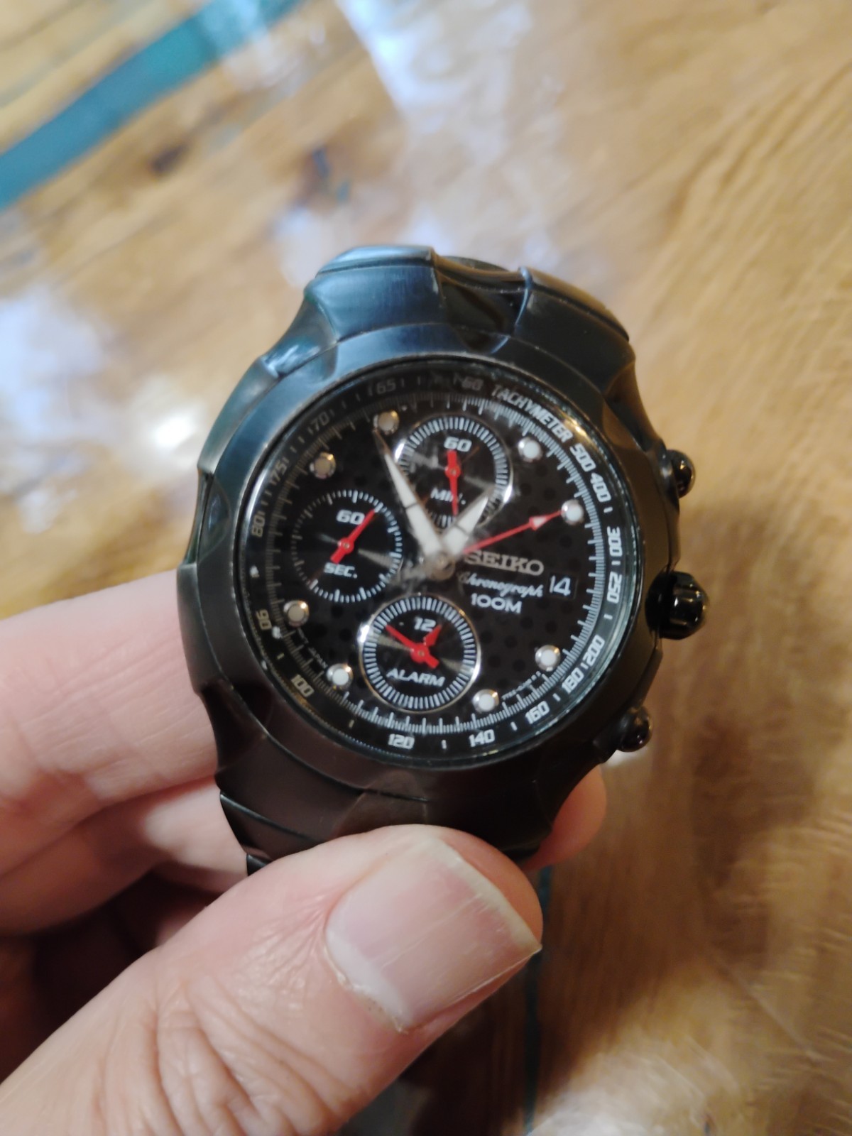 Seiko Chronograph Watch 100m Alarm Watch Sna765 Men’s 7t62-0gm0 Untested