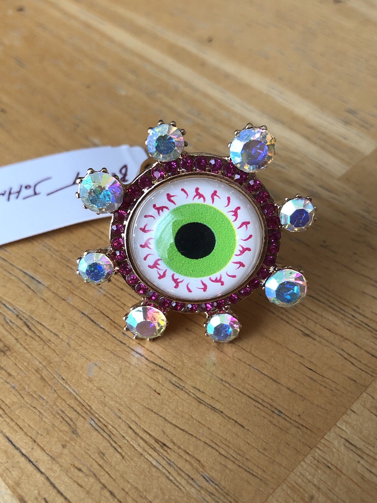 Betsey Johnson Evil Eye Cocktail Stretch Ring Crystal Accents Size 8 NWT