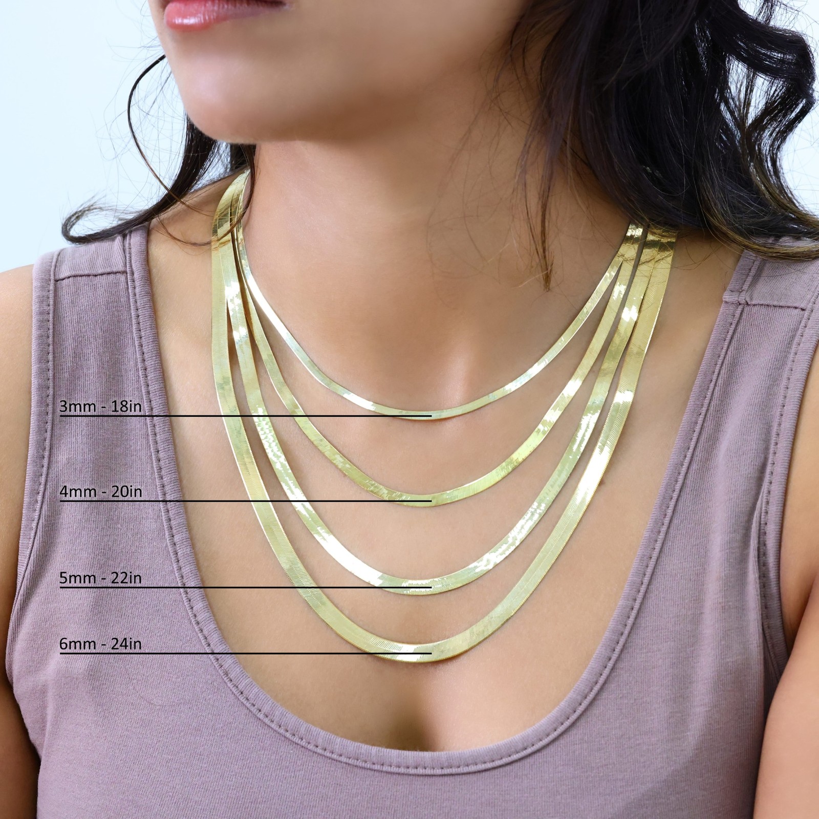 10K Yellow Gold Solid 3mm-9mm Flat Herringbone Chain Necklace Women Men 16″- 24″