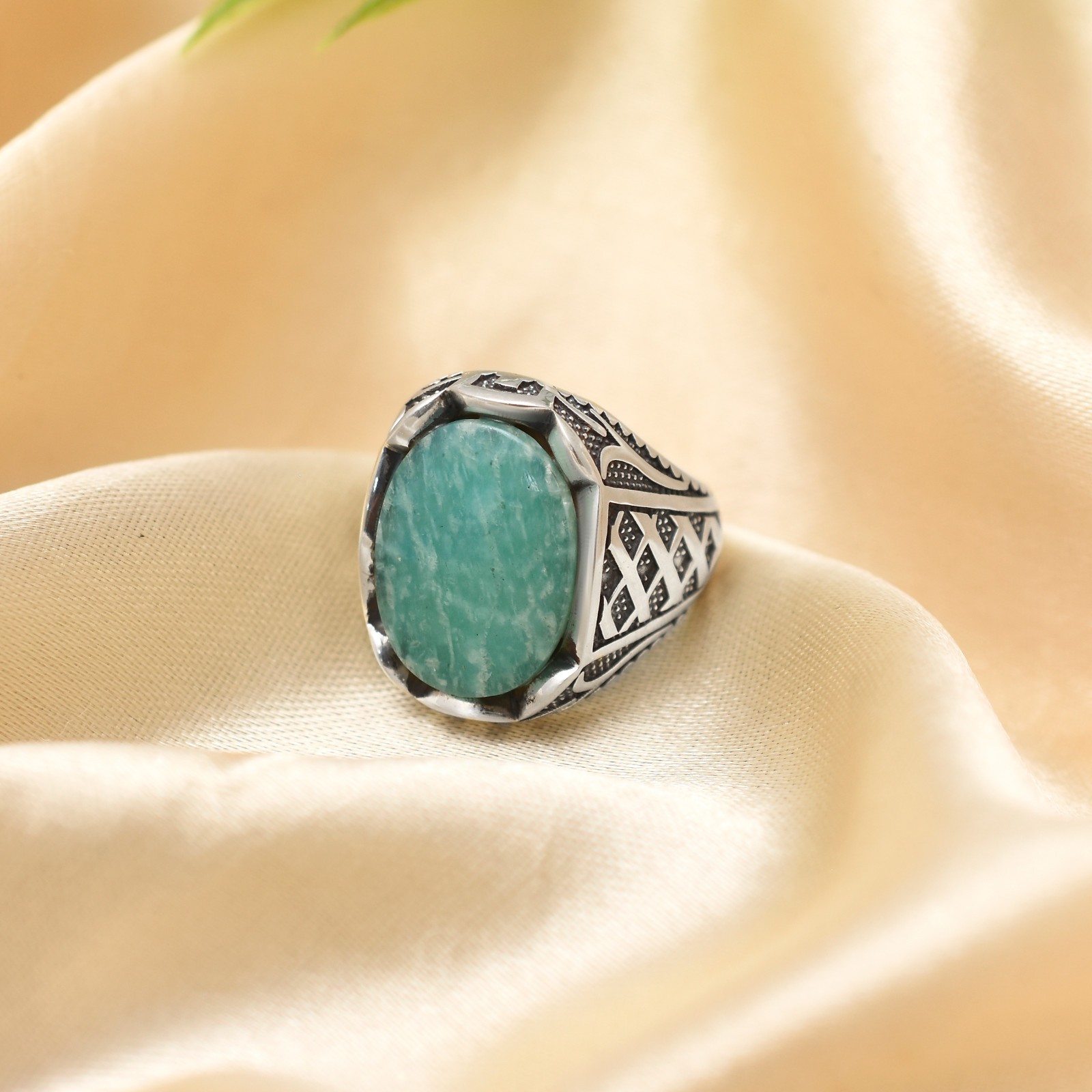 Handmade Gemstone Amazonite-925 Sterling Silver Comfortable Unique Men’s Ring