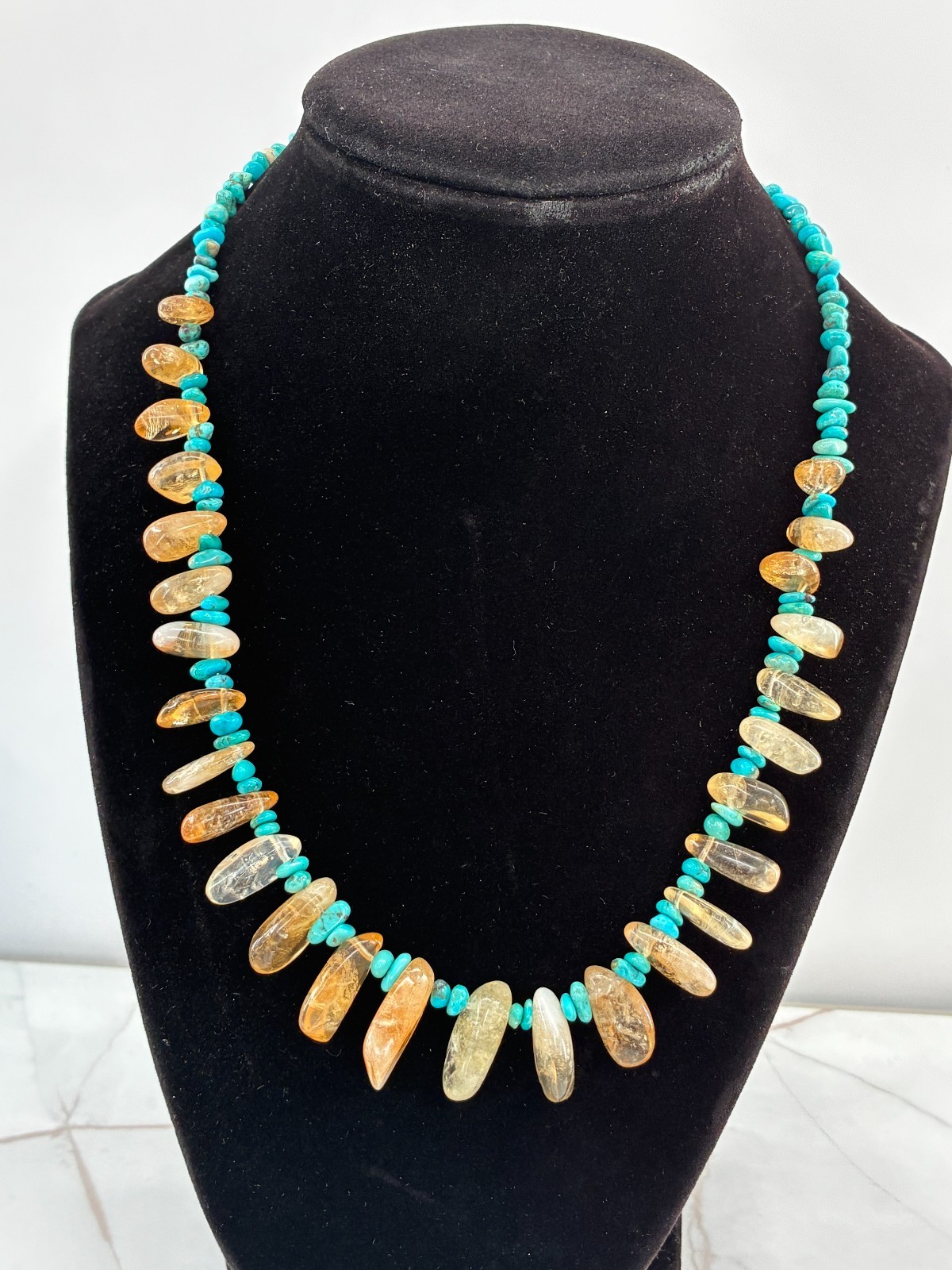 Jay King DTR Iron Mountain Turquoise Natural Citrine Eclectic Bead Necklace 925