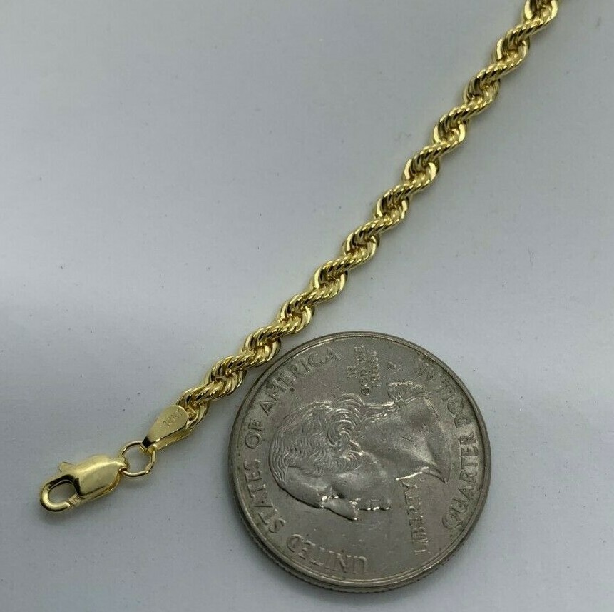 10K Gold Rope Chain Necklace Lazer Cut Men’s Women’s 2.2mm – 4mm 16″ to 30″