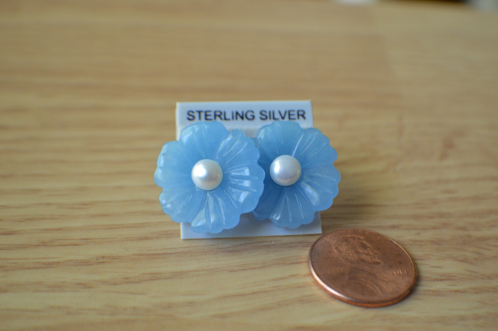 25.0ct Premium Blue Jade / Freshwater Pearl Earrings Fine Sterling Silver