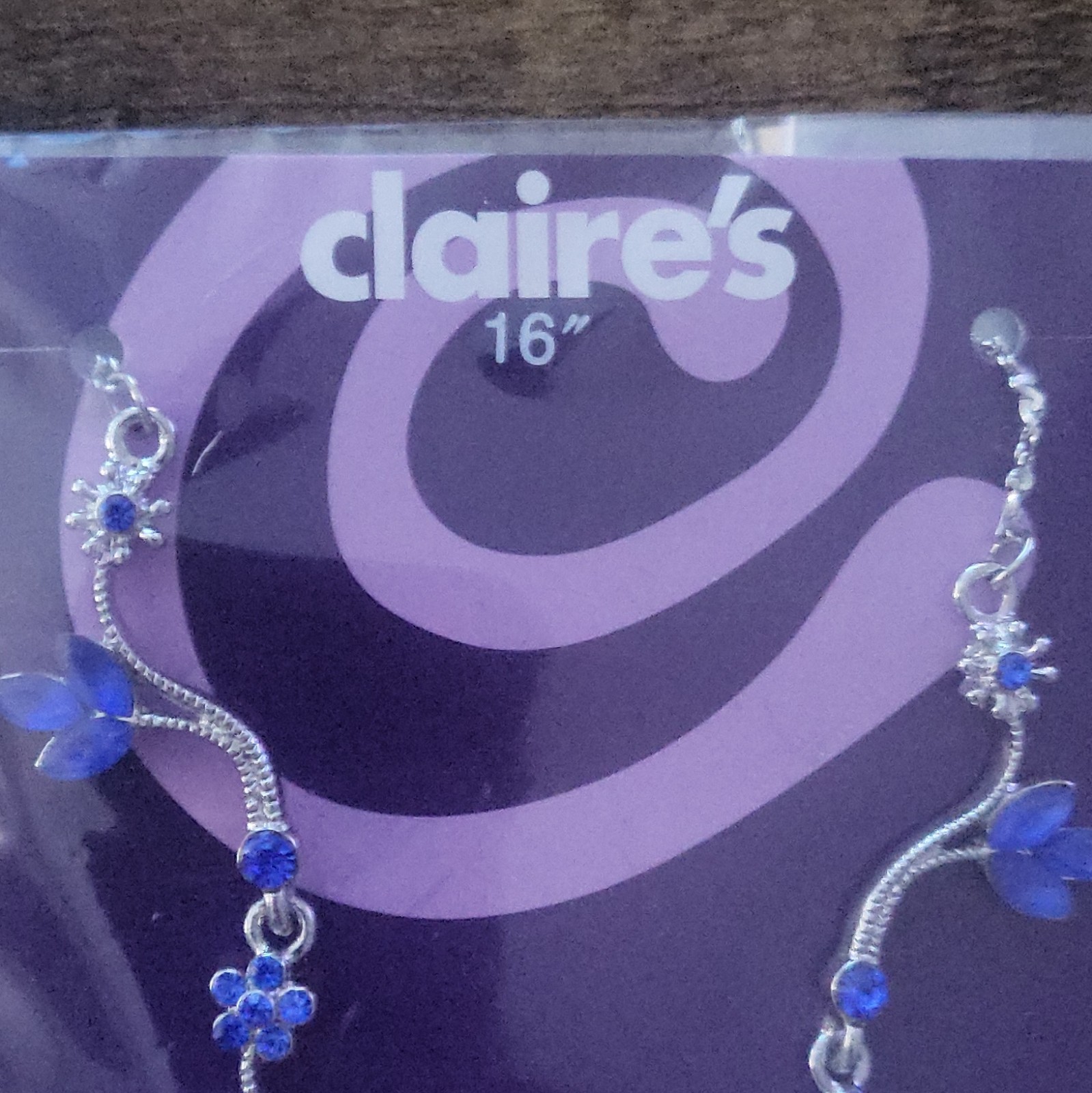 Claire’s 16in Blue Crystal Flower Y-Drop Necklace Silver Tone Adjustable
