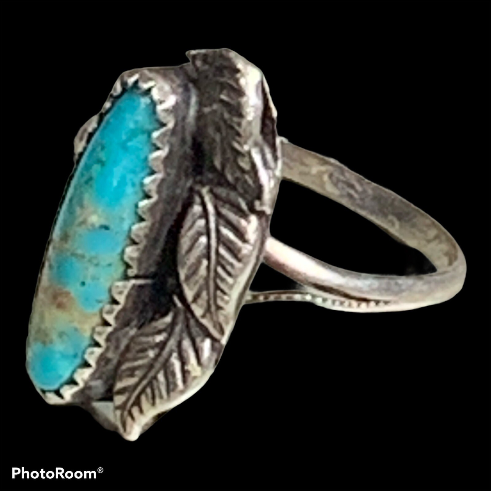 vintage navajo turqouise leaves ring Size 5.5 Not Stamped But Acid Tested