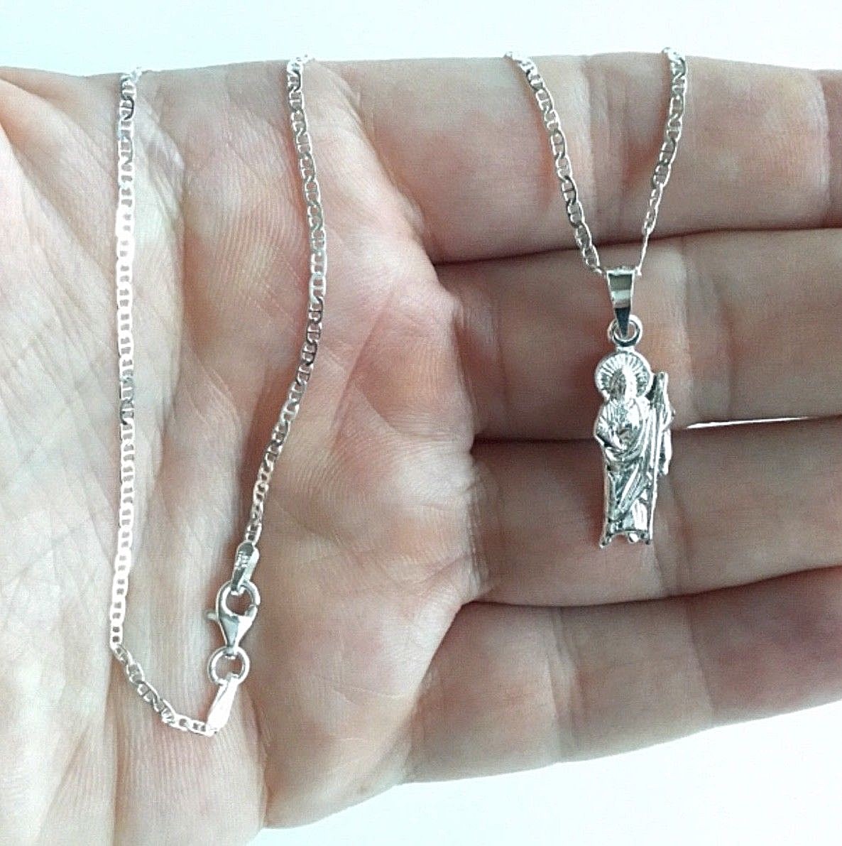 925 PLATA CADENA DE SAN JUDAS 22″ LARGO / SAINT JUDE NECKLACE 22” LONG – 30x8mm