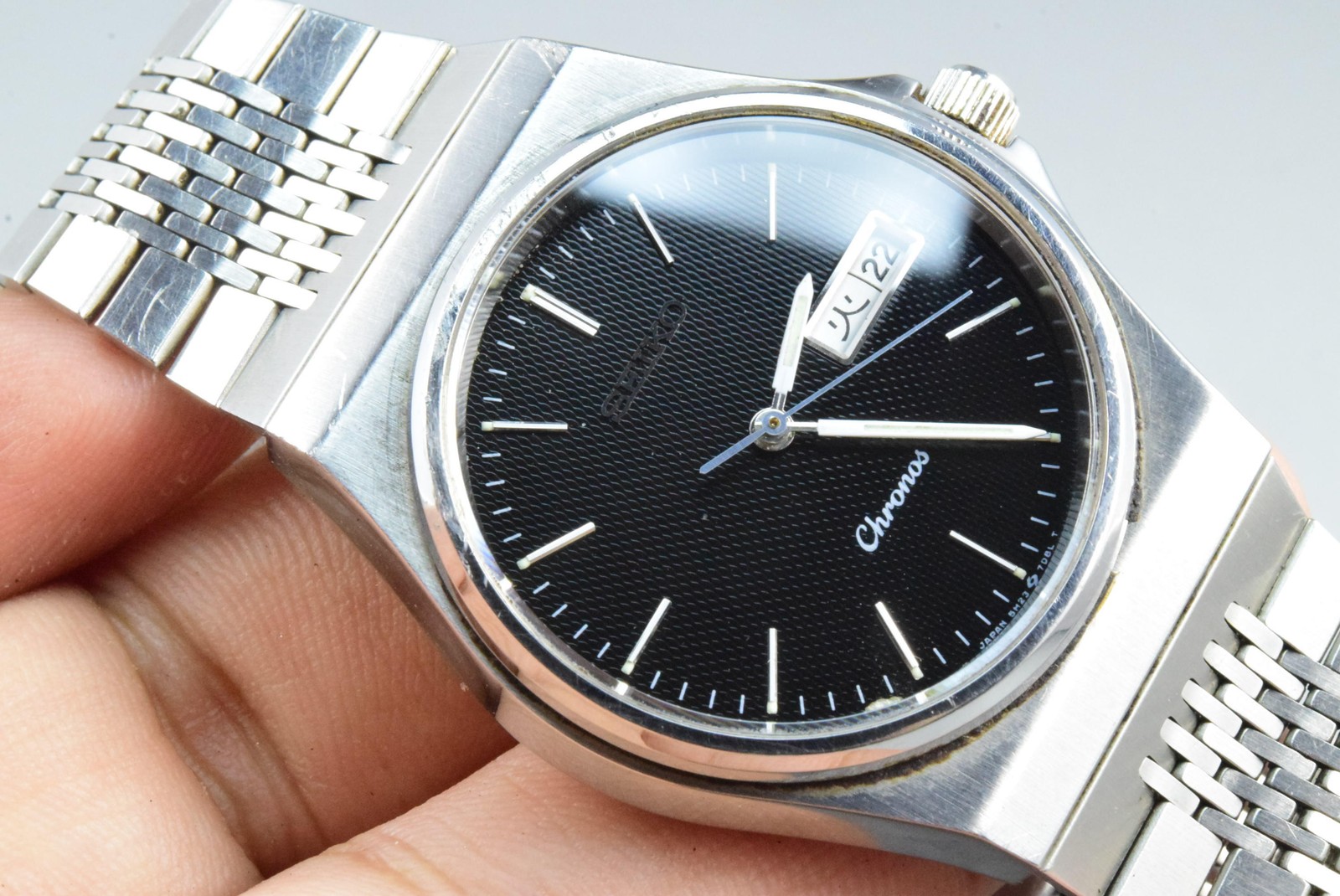 Vintage watch Seiko Chronos 5H23-7D20 Black Men Quartz Round 38mm