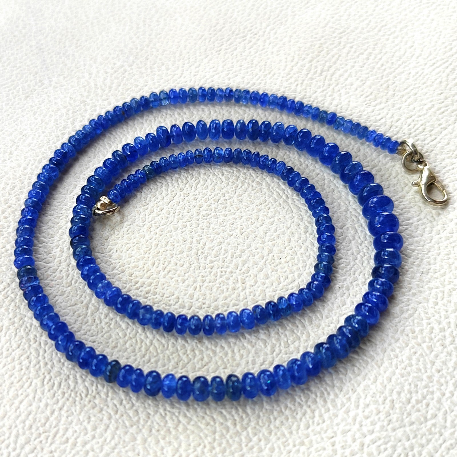 Natural Myanmar Sapphire 3-6.5mm Smooth Rondelle Beads 18″ Gemstone Necklace