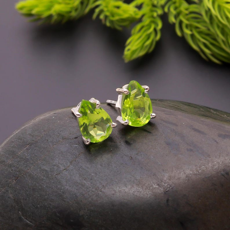 12×10 MM Pair Natural Green Peridot Earrings 925 Sterling Silver Loose Gemstone