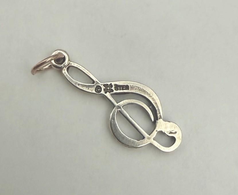 Vintage Sterling Silver Treble Clef Music Note Pendant Charm ( Old Stock)