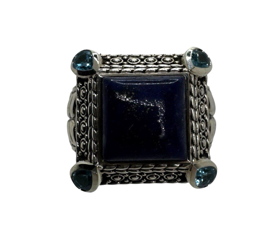 JAI John Hardy Sterling Silver Lapis Lazuli Blue Topaz Statement Ring Size 9