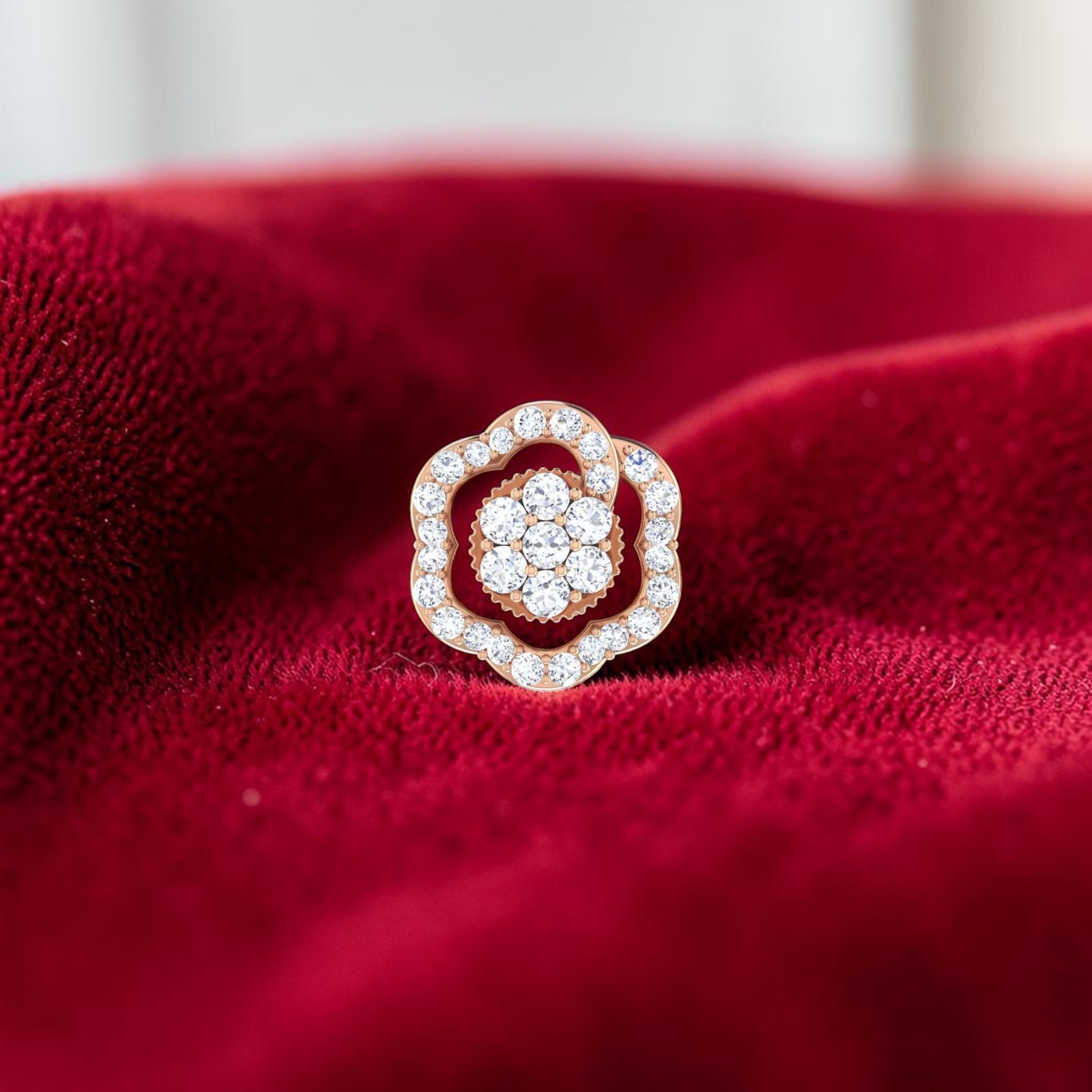 Pave 1.24 Cts Round Brilliant F/VS1 Diamonds Stud Earrings In Fine 14K Rose Gold