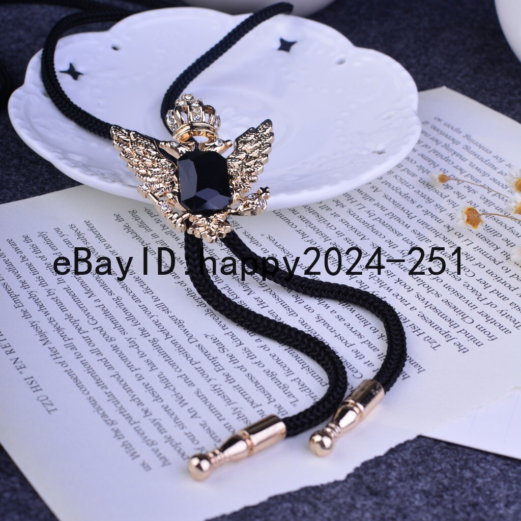 Mens Bolo Tie Vintage Western Cowboy Double Eagle Crown Alloy Necklace Wedding