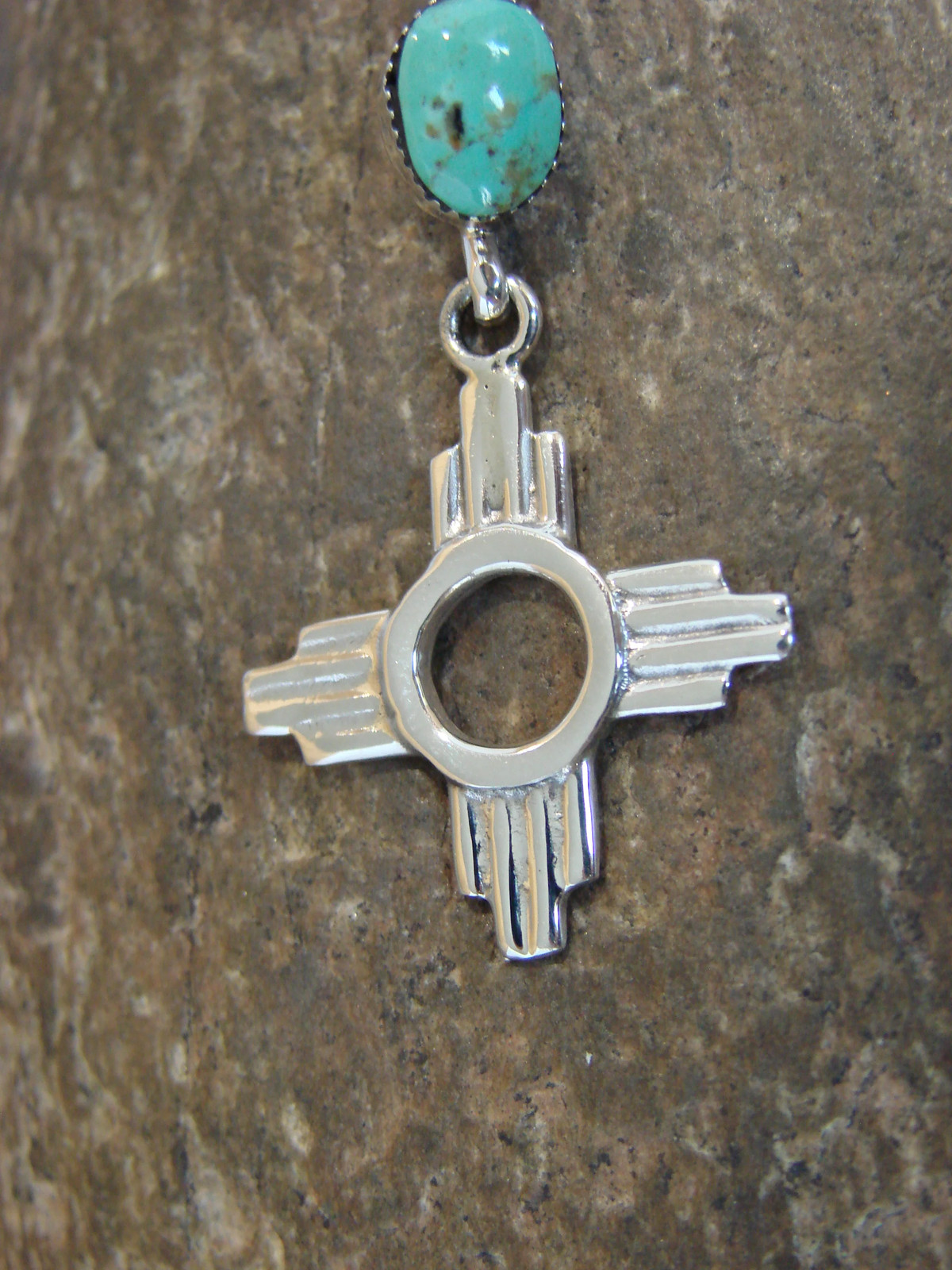 Native American Sterling Silver & Turquoise Zia Pendant by Lee