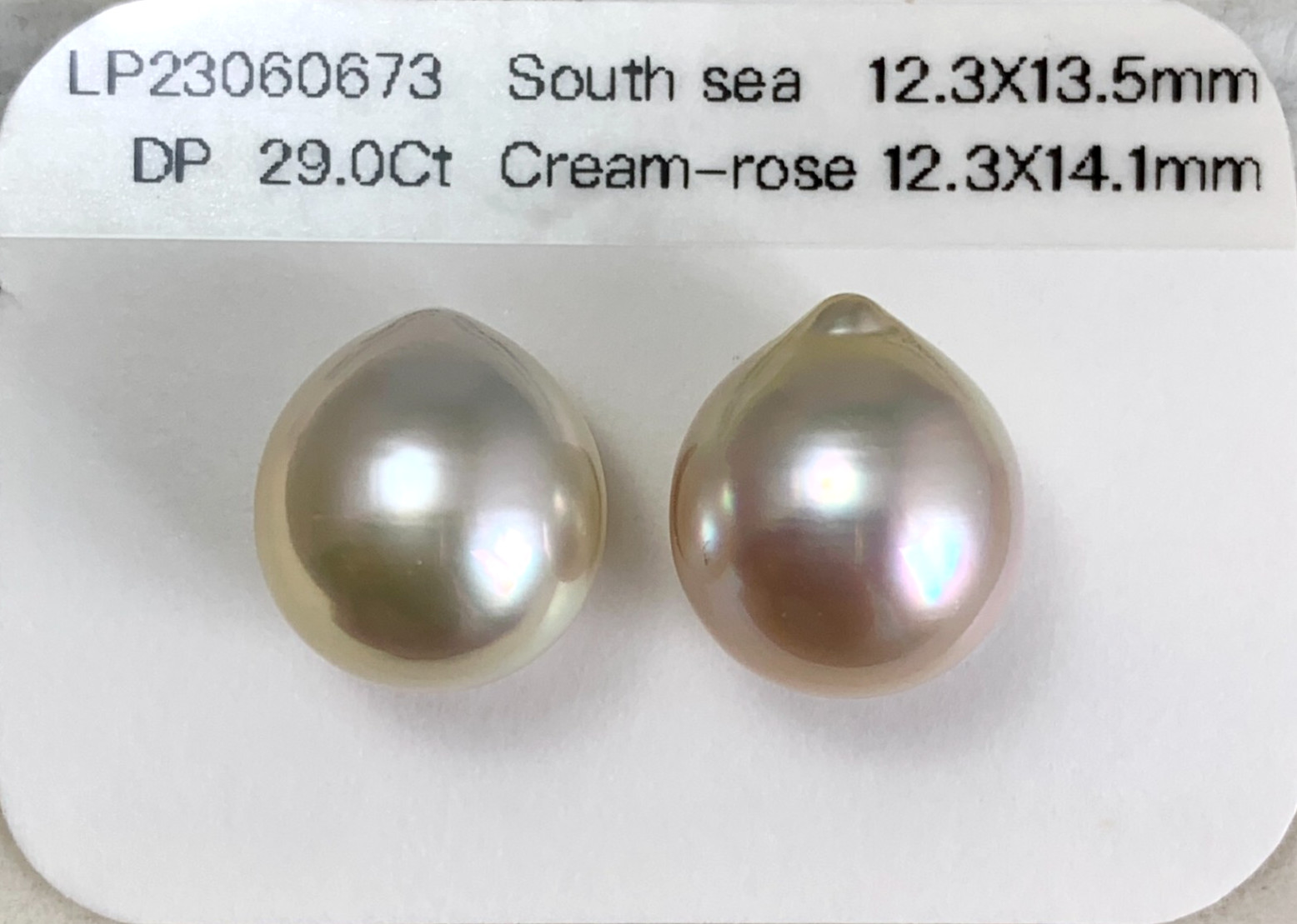 Big Pair,12.3×13.5mm Drop Cream-Rose South Sea Loose Pearl Undrilled,High Luster