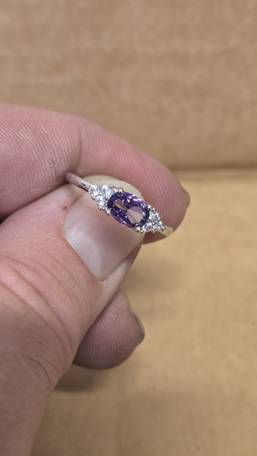Silver Color Oval Amethyst Ring Purple Stone Wedding Promise Bridal Size 7