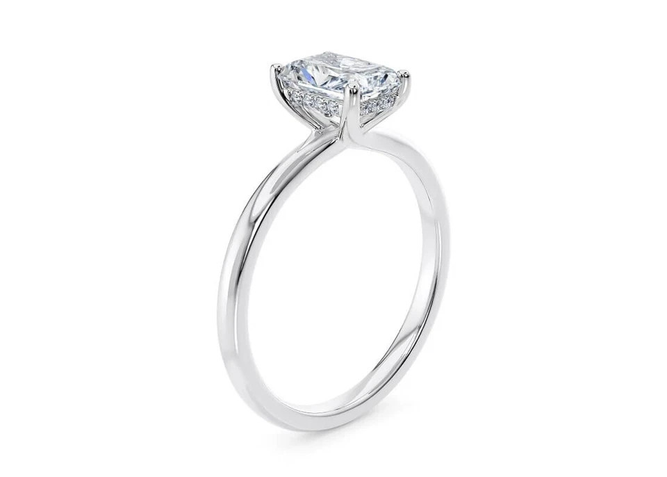IGI Certified Lab Grown Halo Diamond Ring Radiant 14k White Gold 1.1 Ct VVS E F
