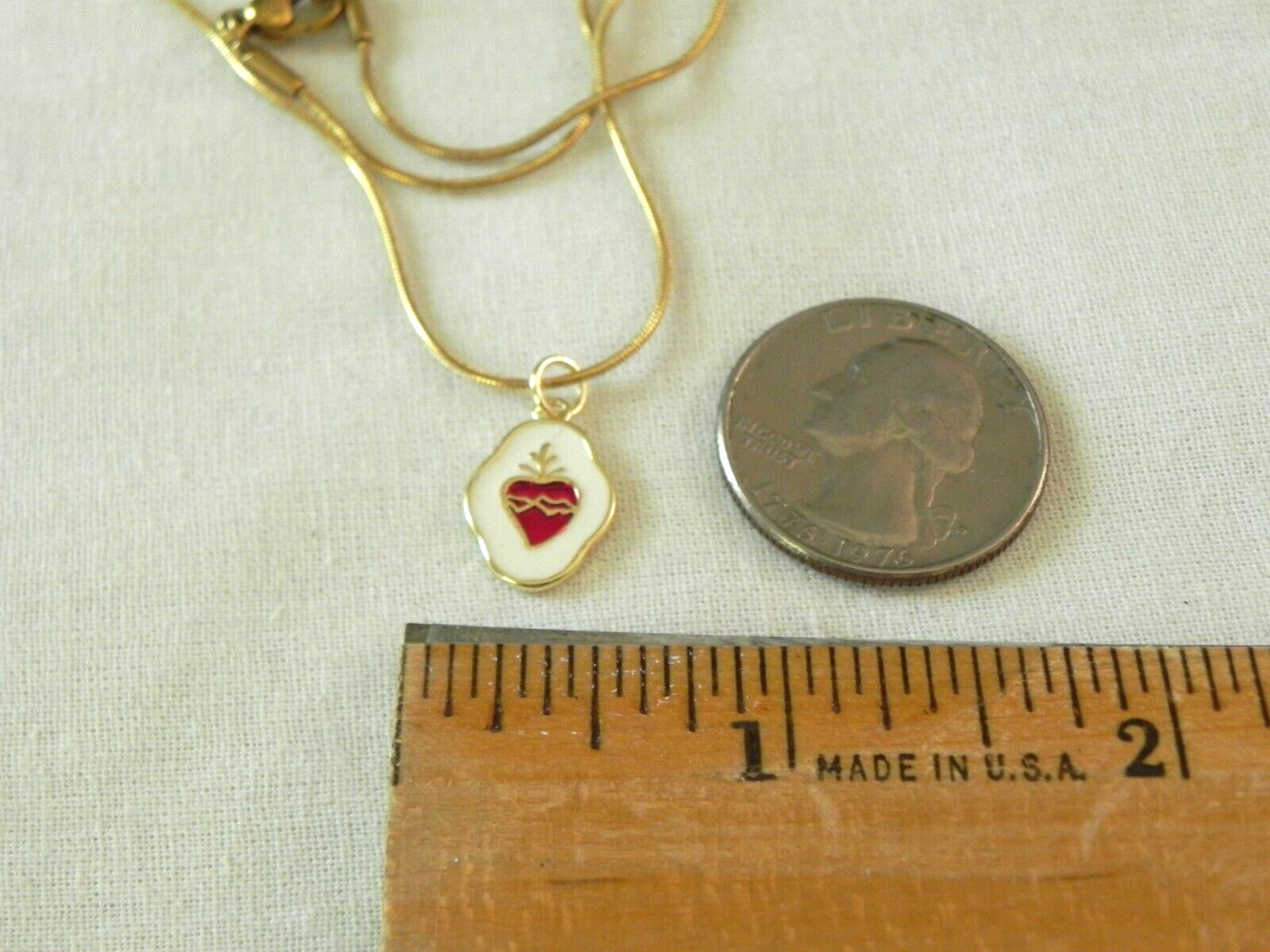Sacred Heart of Jesus enamel pendant necklace Small medal charm gold tone