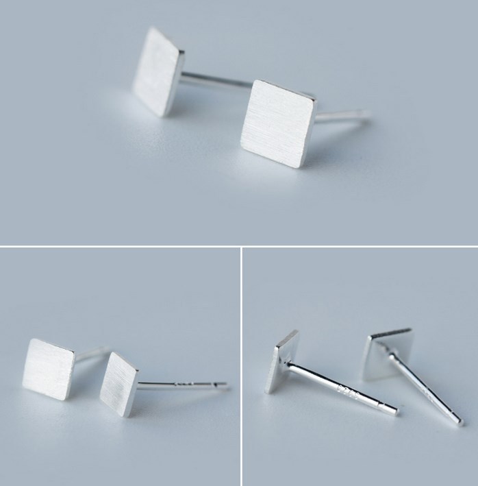 925 Sterling Silver 6mm plain Brushed Square post stud earrings Gift Box I6