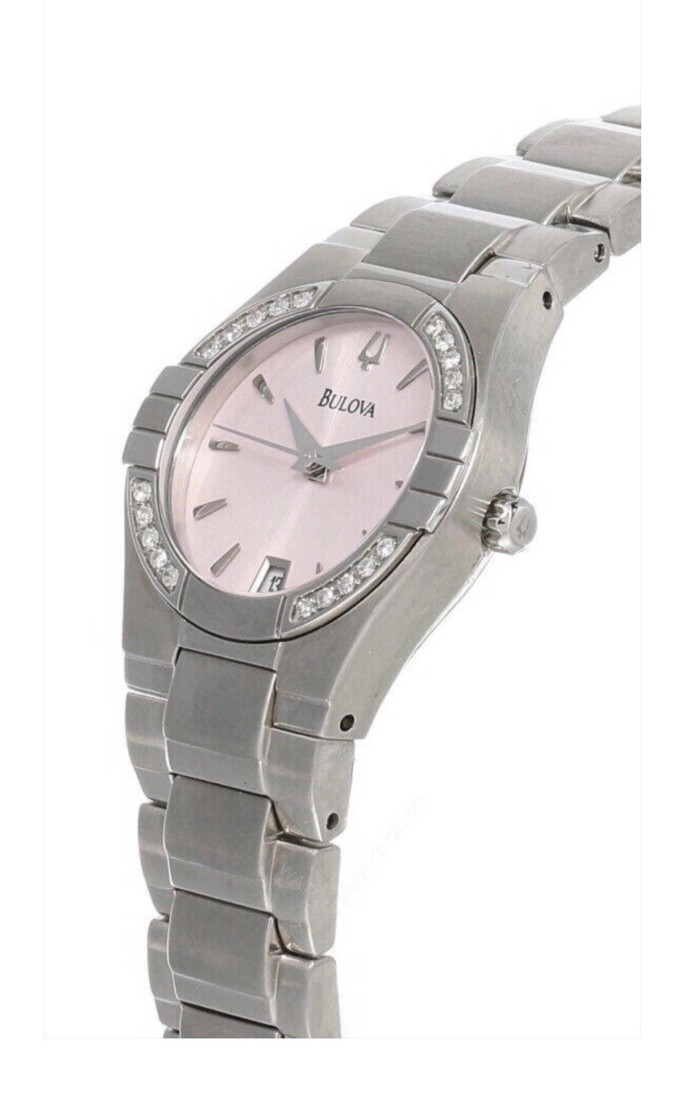 Bulova Light Pink Dial, Diamond Accent Bezel, Women’s Watch (Model 96R17) ~ 🔋✅