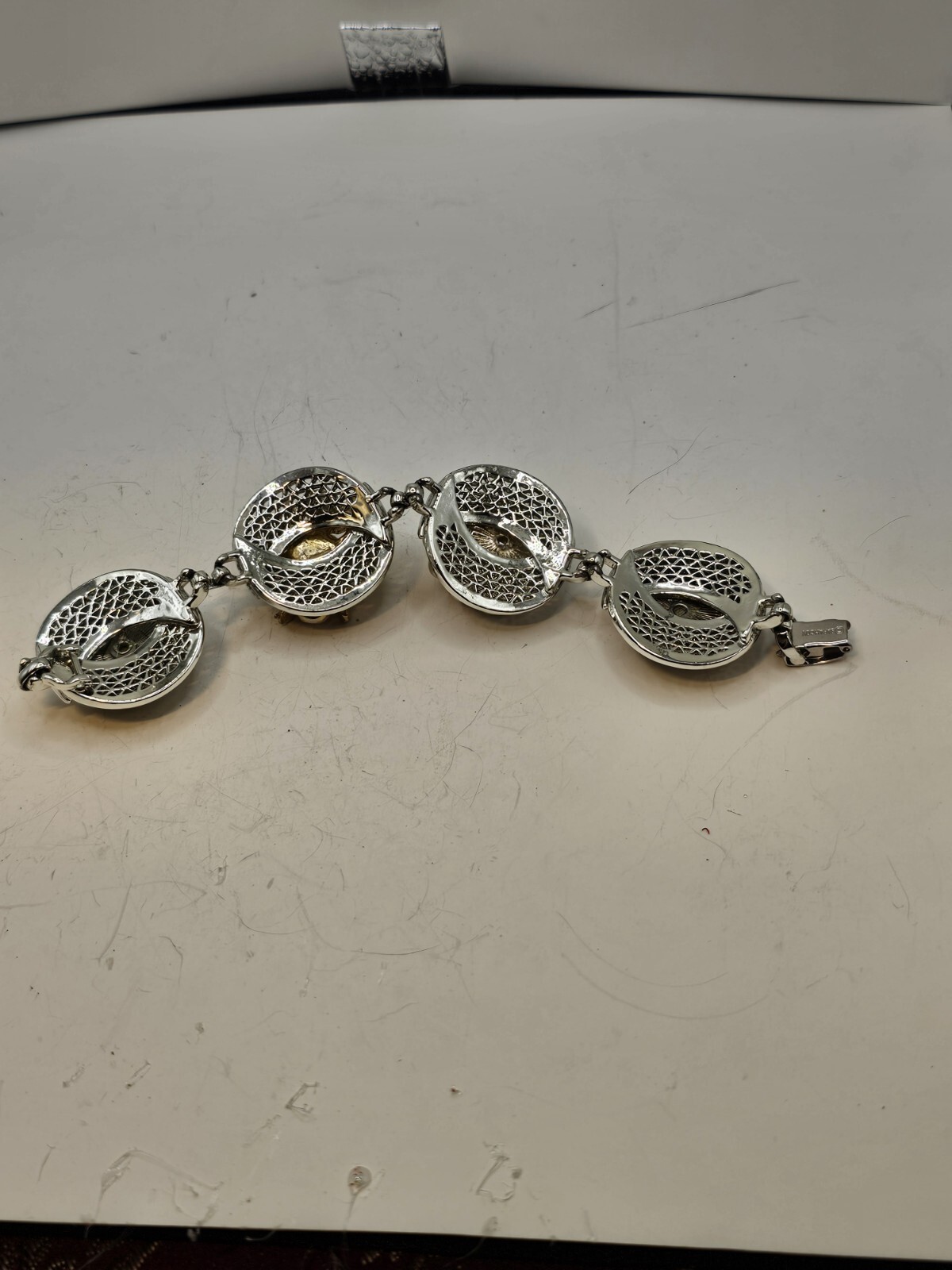 Handmade Mixed Media Bracelet Vtg Clip Earrings 40-50s OOAK 7.25″ Grannycore