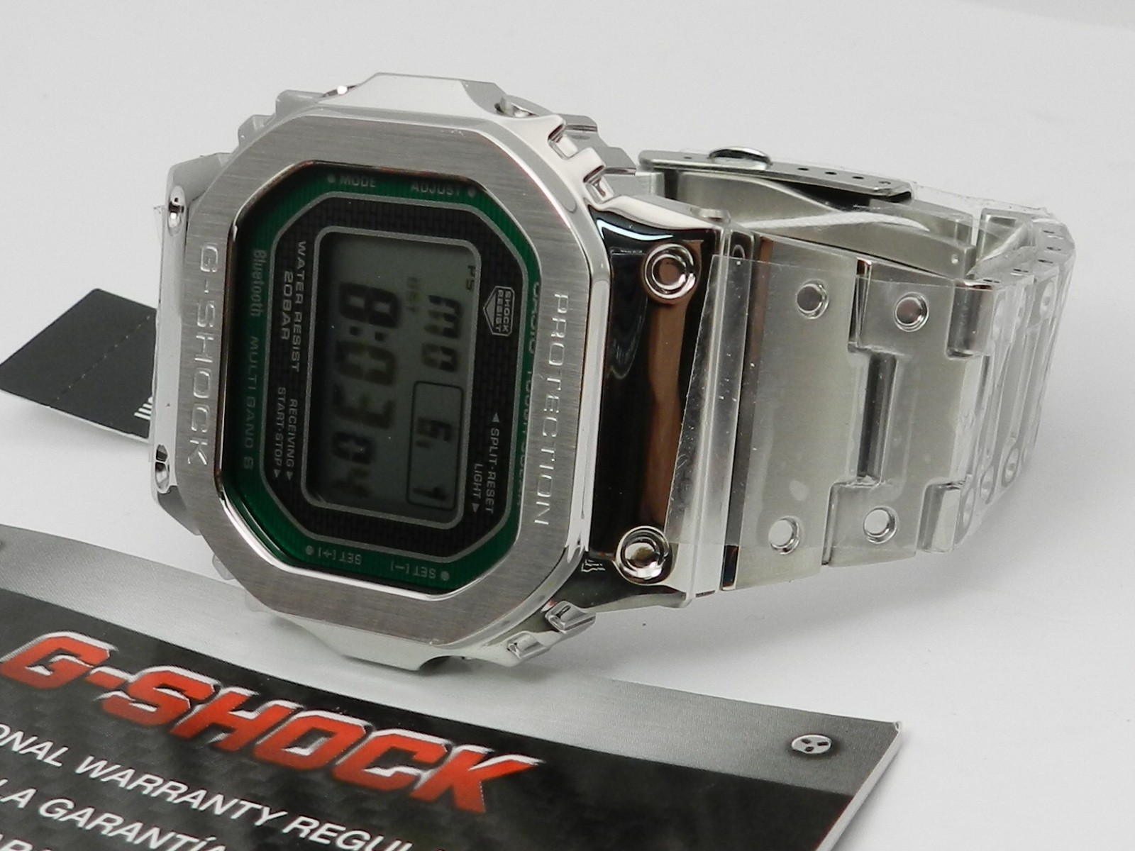 G-Shock Full Metal Silver & Green Outline Dial Watch,Stainless Steel GMWB5000D-3