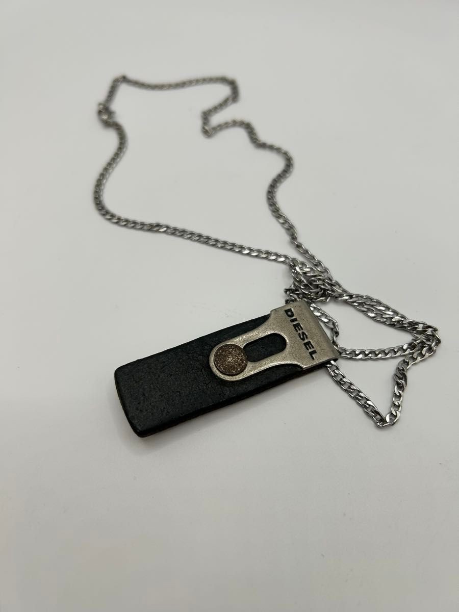 Vintage DIESEL Leather Necklace Black Metal Chain Men’s Rare Y2K 23.62in