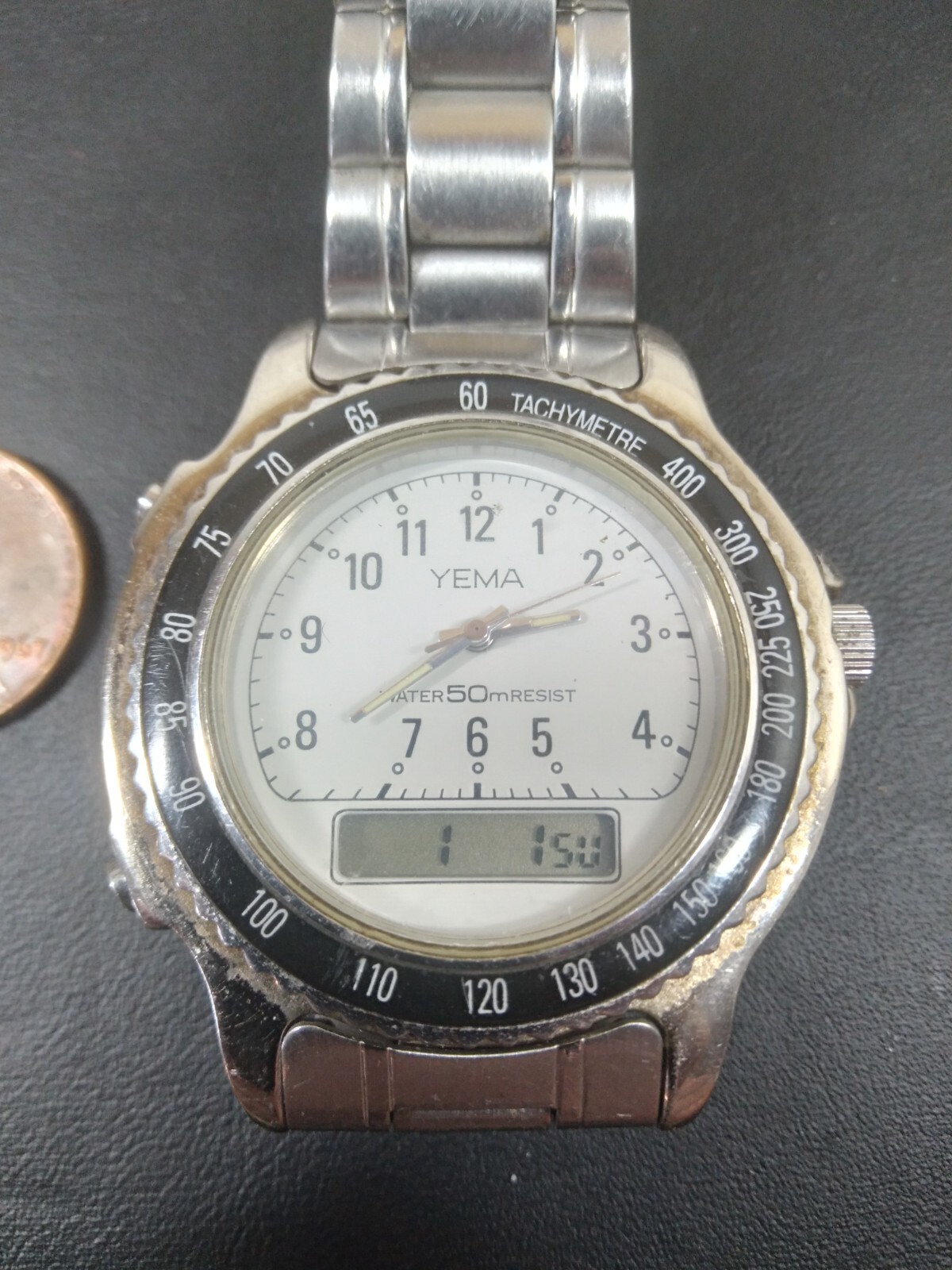 Yema Paris Digital Analog YE 322 Round Stainless Steel Watch