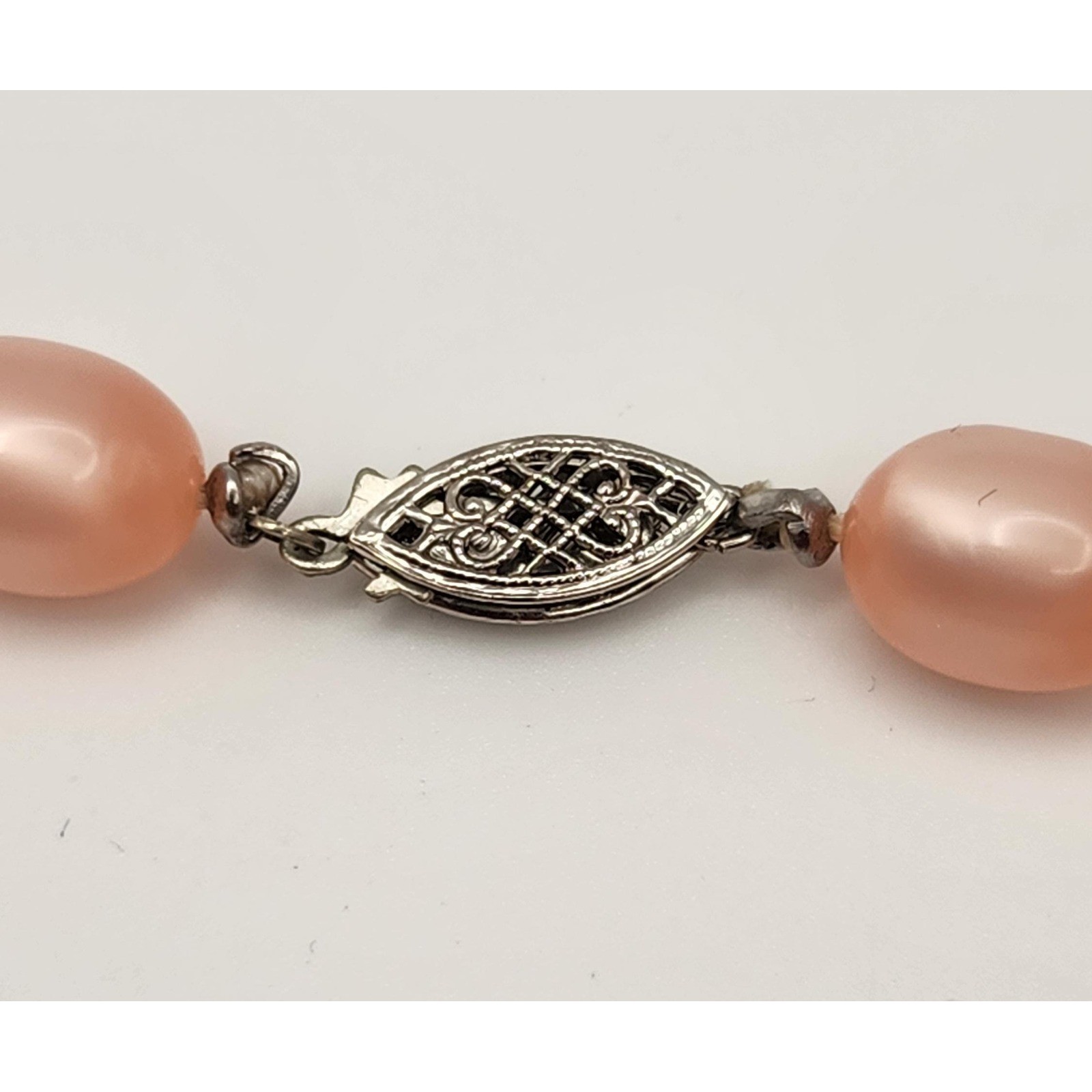 Vintage Pink Moonglow Graduated Lucite Necklace, Sterling Silver Clasp