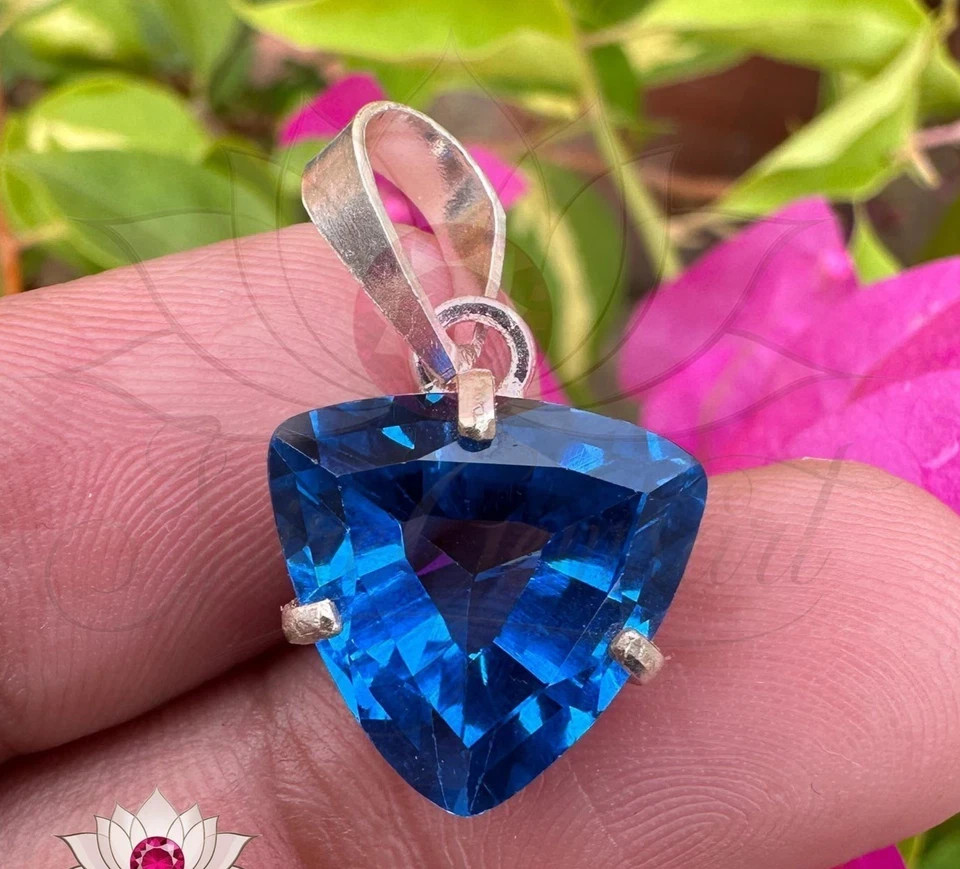 26 CT+ Natural Certified Blue Sapphire Loose Gemstone 925 Solid Silver Pendant