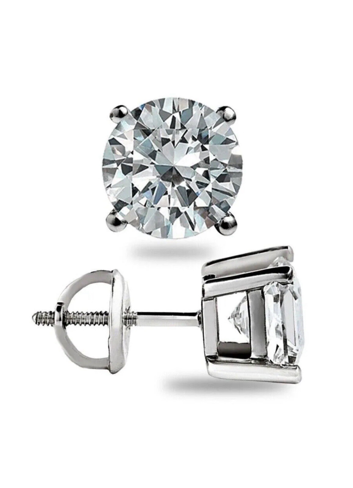 4 Ct TW Moissanite Screw Back Solitaire Stud Earrings – GRA Certified D VVS1 8mm