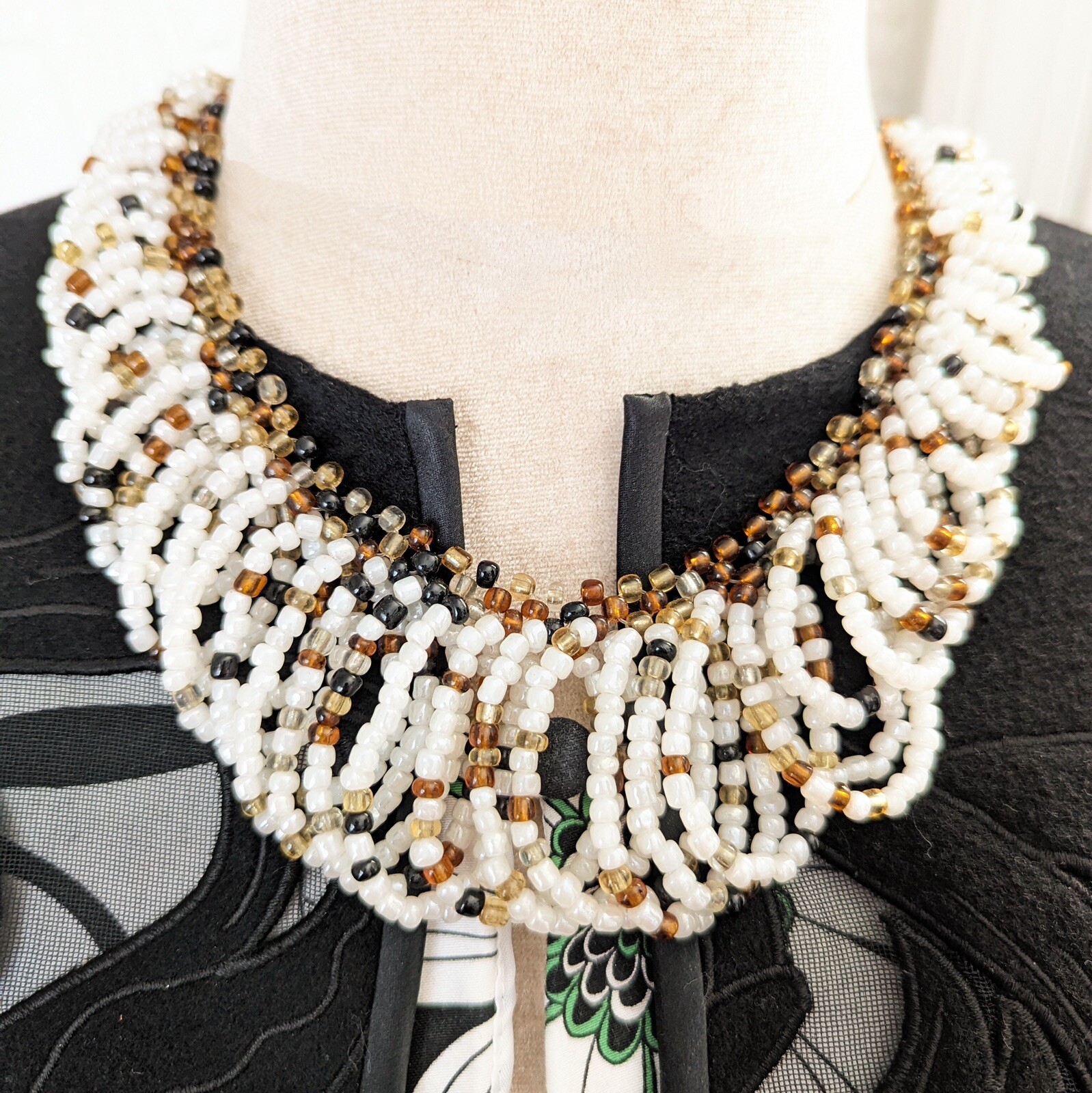 Vintage Beaded Collar Bib Necklace Southwest Style Jewelry 18”