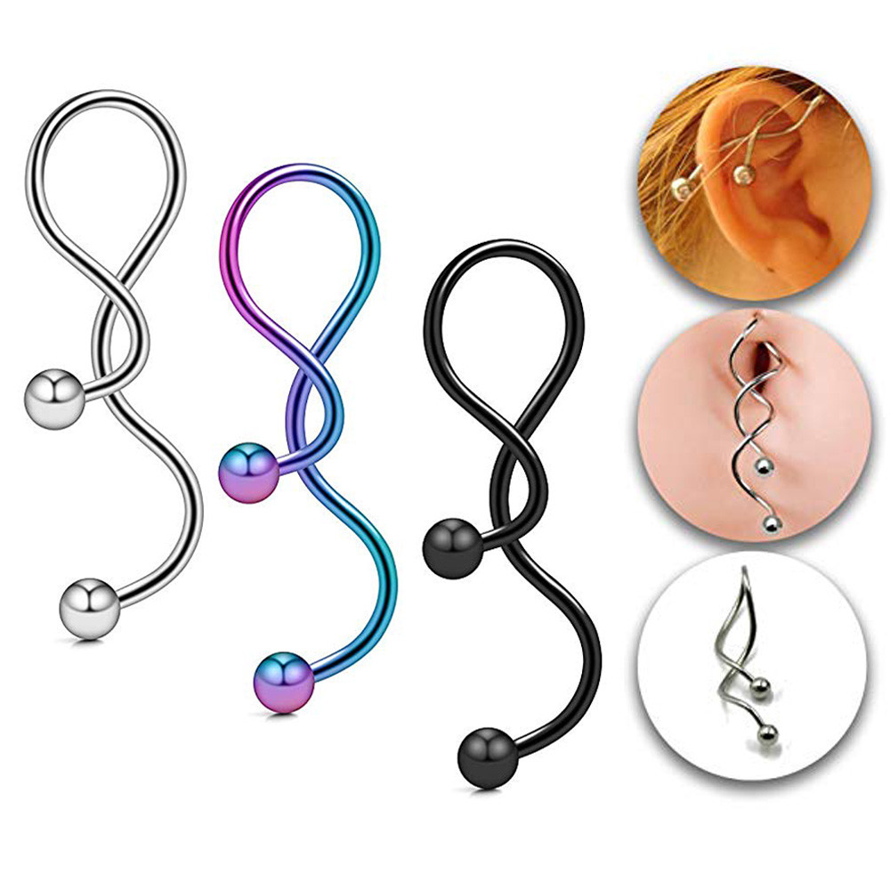 14G Spiral Navel Ring Twister Industrial Ear Belly Ring Barbell Body Piercing