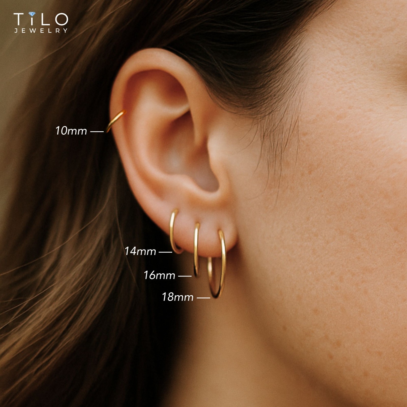 14K Real Solid Gold Shiny Polished 1mm Thin Creole Hoop Earrings All Sizes