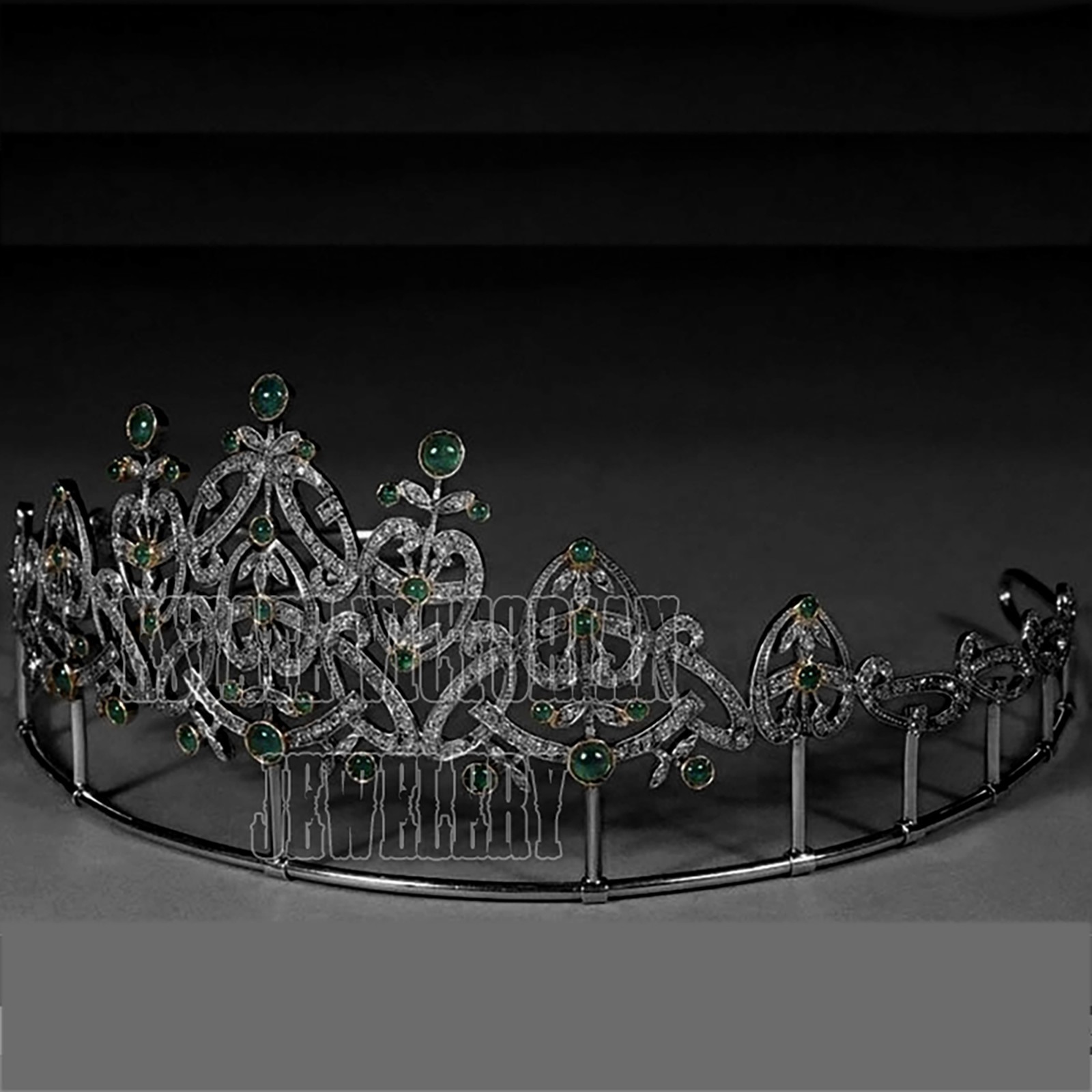 Amazing 7.83ct Rose Cut Diamond Emerald Silver Vintage Style Crown Tiara Jewelry