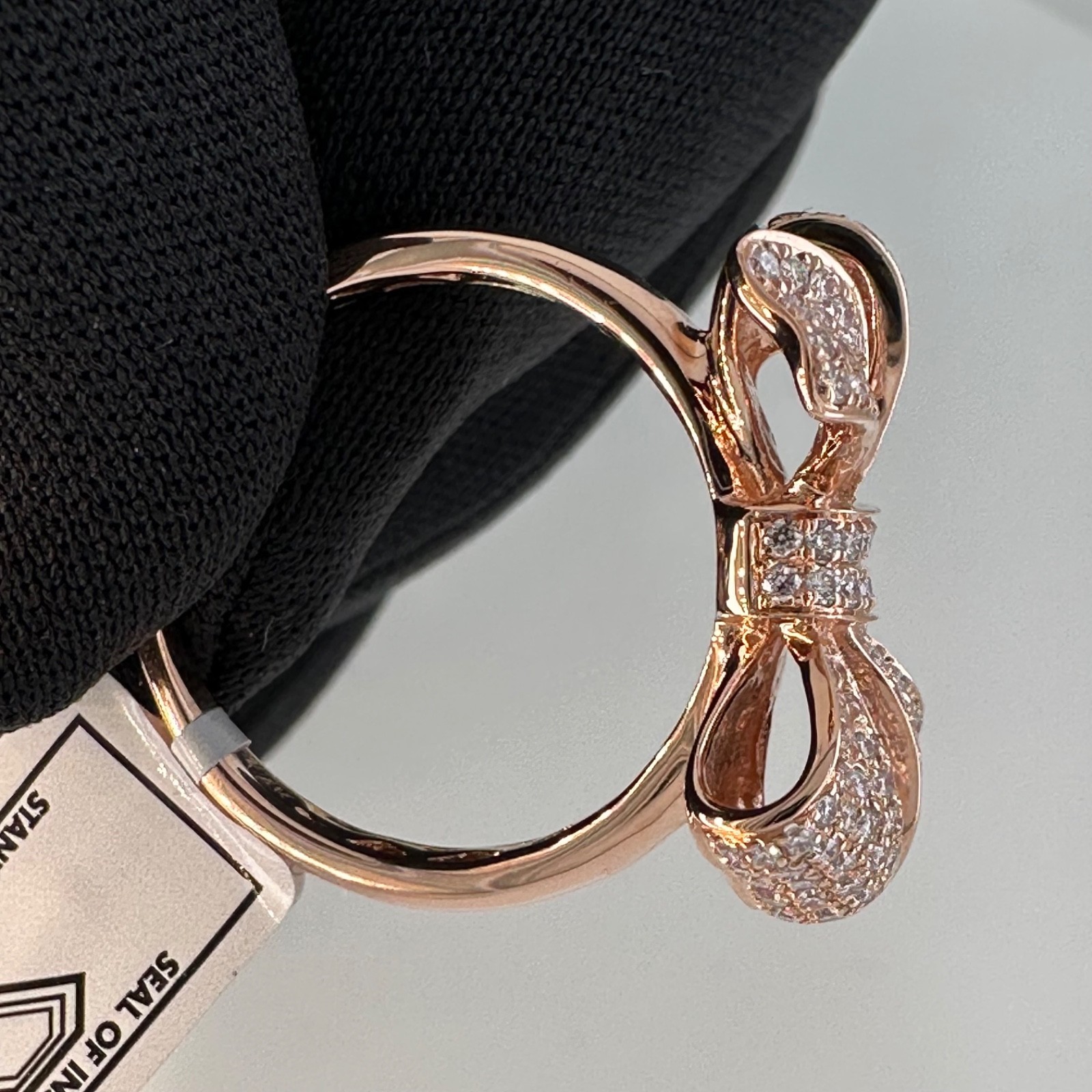 1.00 est tcw Natural Diamond & 14k Pink Gold Bow Ring IGI Report 30J4635926