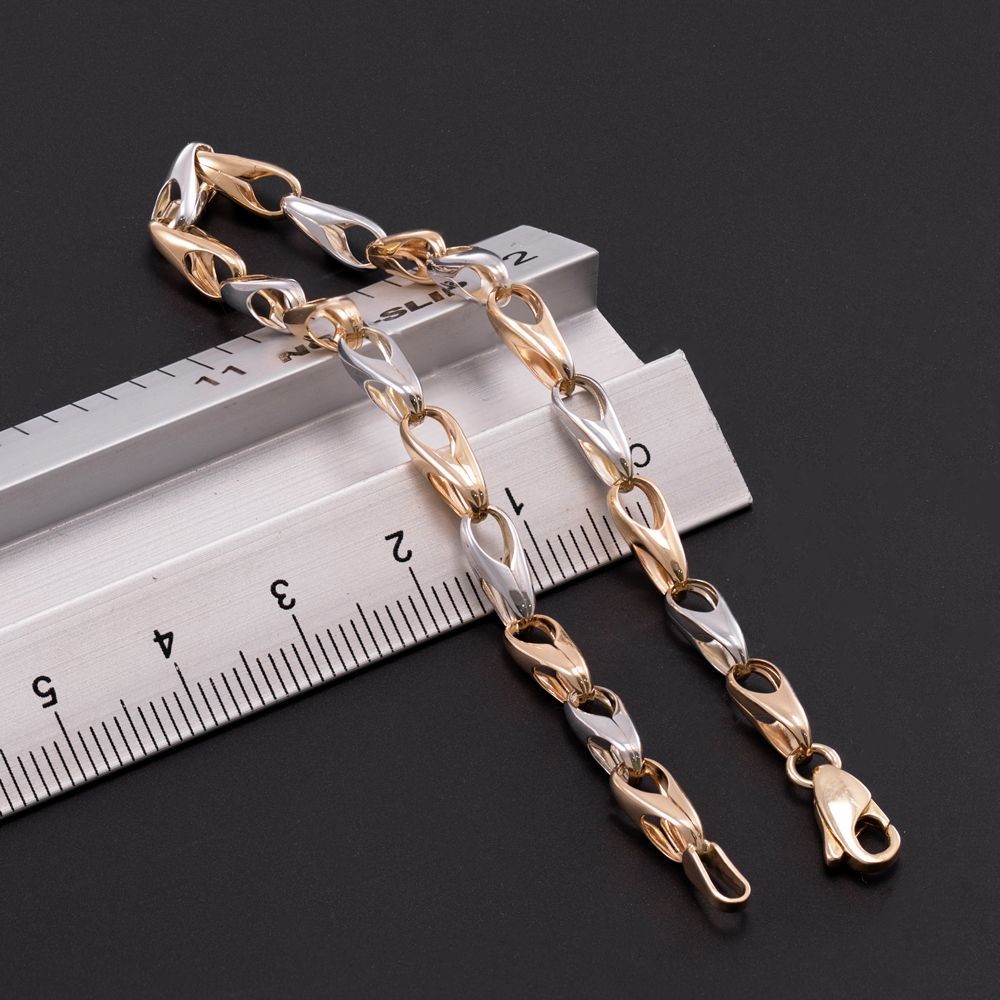 9ct Yellow and White Gold Fancy Link Bracelet 7.5 Inches (0555)