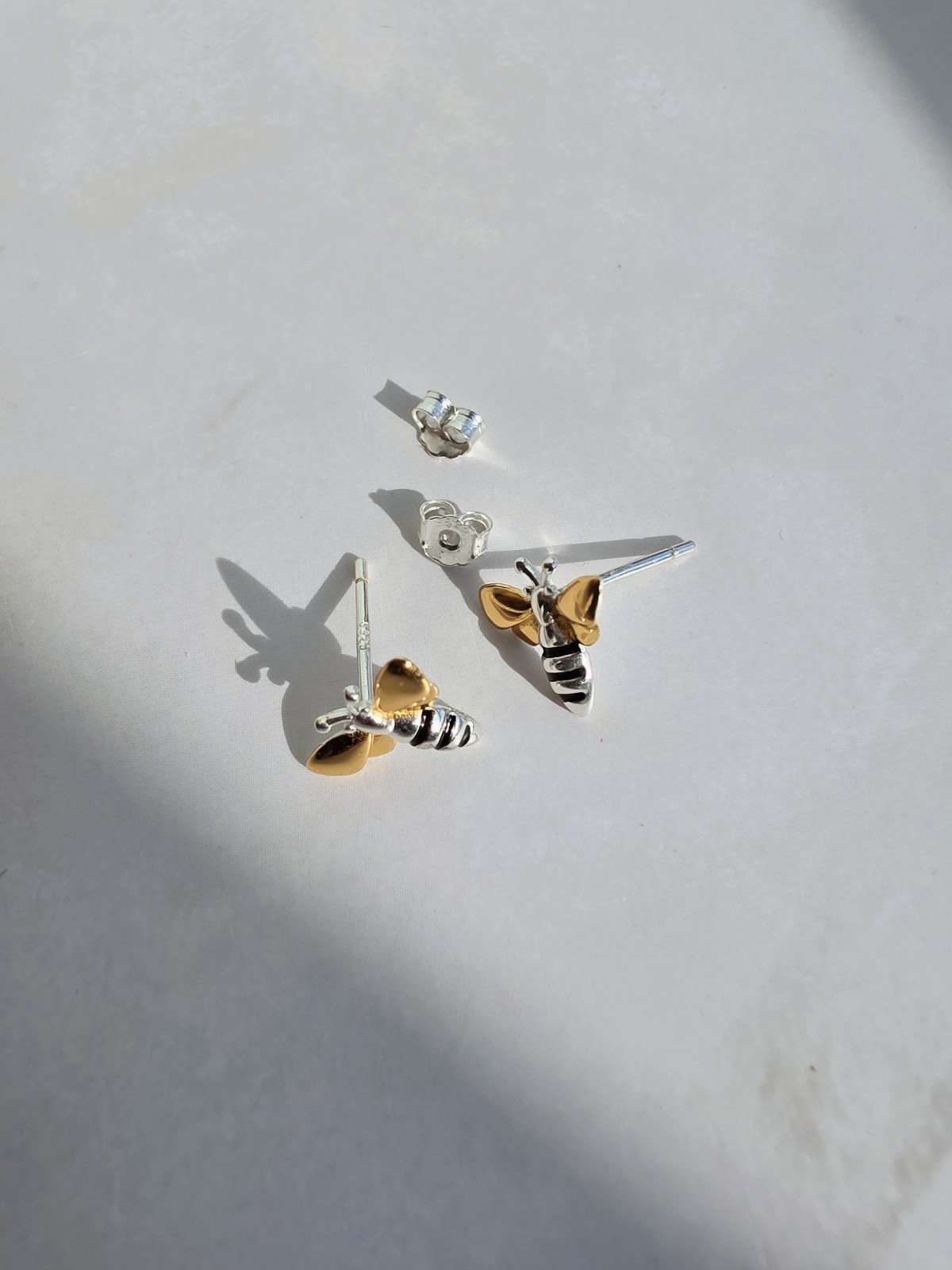 Bee Mixed Metal Earrings 18K Gold Plated 925 Sterling Silver Two Tone Studs