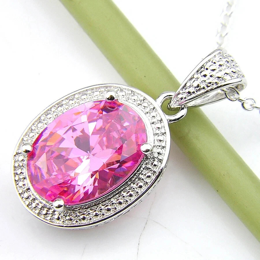 5.00Ct Oval Cut Natural Pink Sapphire Gemstone 14K White Gold Luxurious Pendant