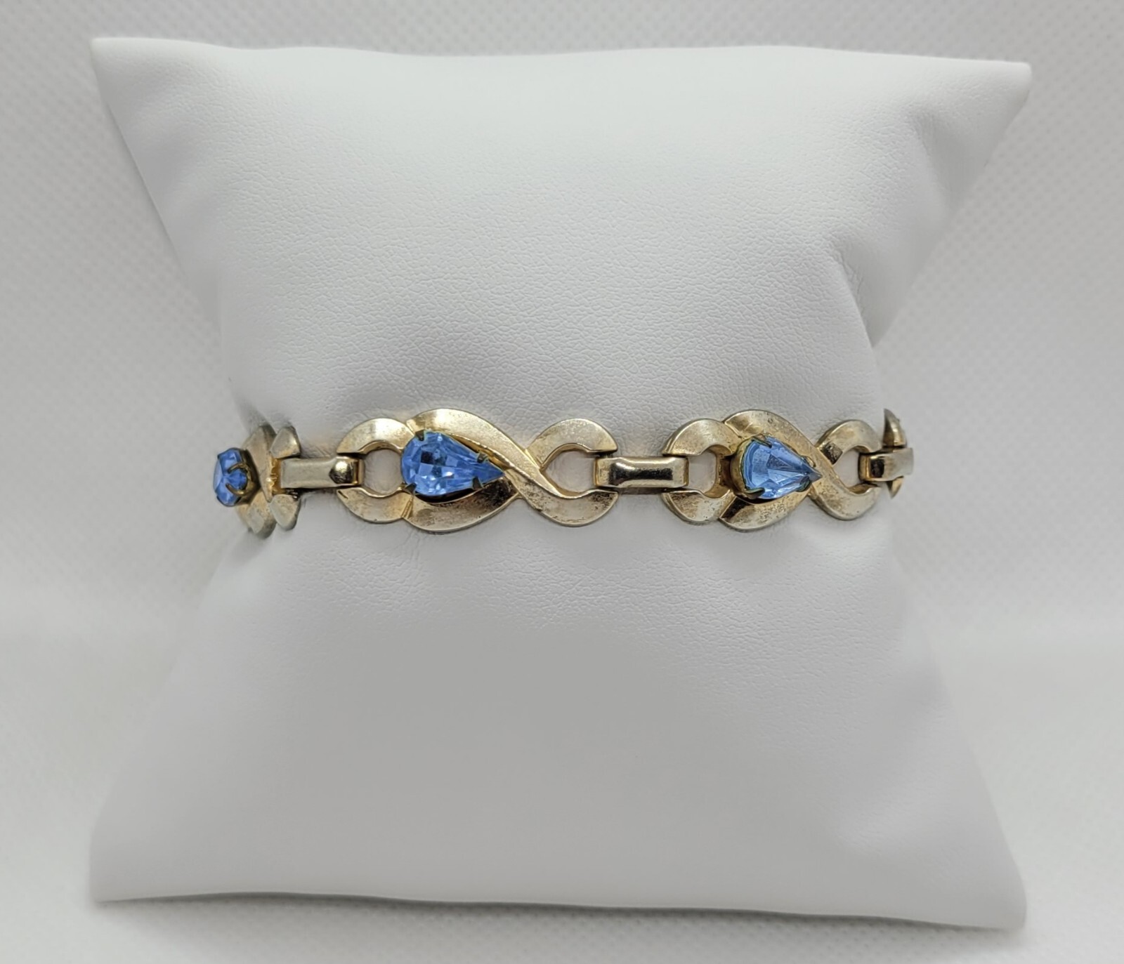 Vintage Barclay Bracelet Gold Tone Blue Teardrop Rhinestones with Safety Chain